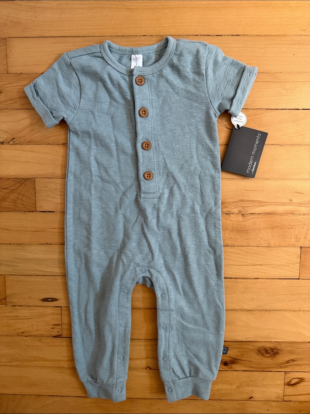 Modern Moments Light Blue Short-Sleeve Button Front One-Piece Bodysuit
